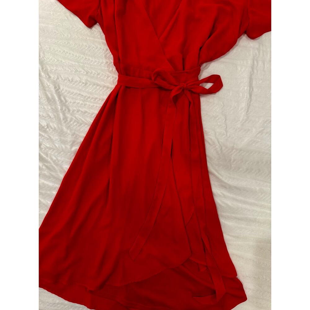 Lulus Red Midi Wrap Dress Women's Large Summer Wedding Guest Romantic Bright - Picture 11 of 16
